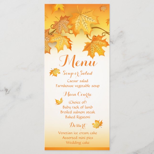 Fall Wedding Menu Orange Autumn Leaves (Front)
