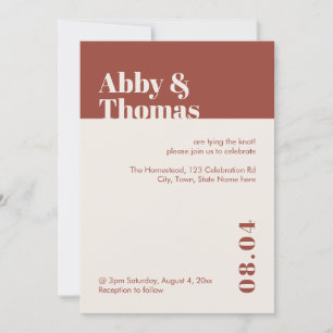 Fall Wedding Modern Minimal Terracotta  Invitation