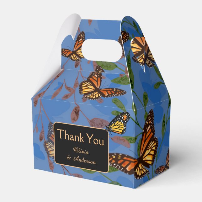 Fall Wedding Monarch Butterfly Blue  Favour Box (Front Side)