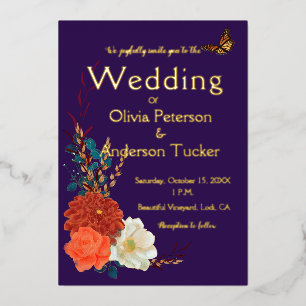 Fall Wedding Monarch Floral Purple Gold