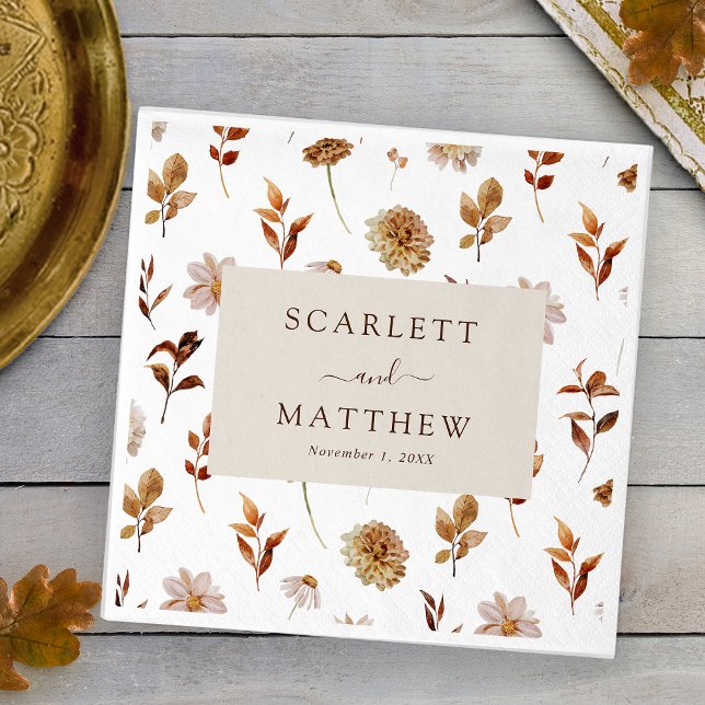 Fall Wedding Napkin (White Fall Leaves Wedding Napkins by Painted Paperie
)