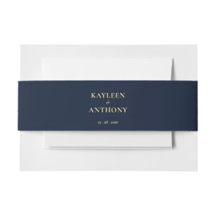 Fall wedding navy blue rustic sunflower  invitation belly band