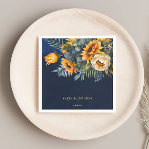 Fall wedding navy blue rustic sunflower printed napkin