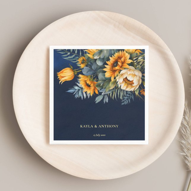 Fall wedding navy blue rustic sunflower printed napkin (Fall wedding navy blue rustic sunflower printed napkins template personalized tableware decor)
