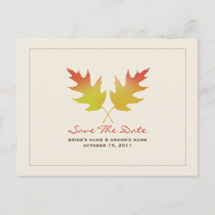 Fall Wedding Oak Leaves Save The Date Postcard