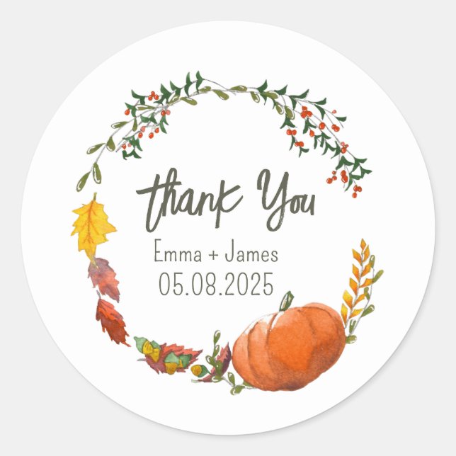 Fall Wedding or Thanksgiving Thank You Sticker (Front)