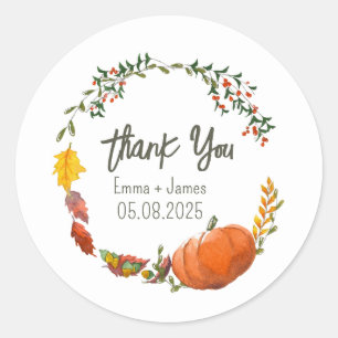 Fall Wedding or Thanksgiving Thank You Sticker