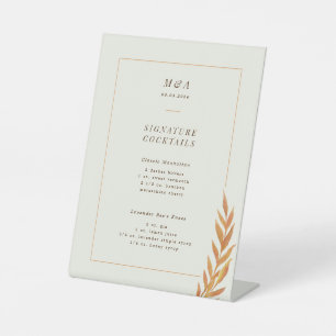 Fall Wedding Orange Branch Cocktail Menu Pedestal Sign
