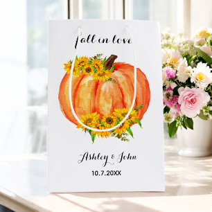 Fall Wedding Orange Floral Pumpkin Medium Gift Bag
