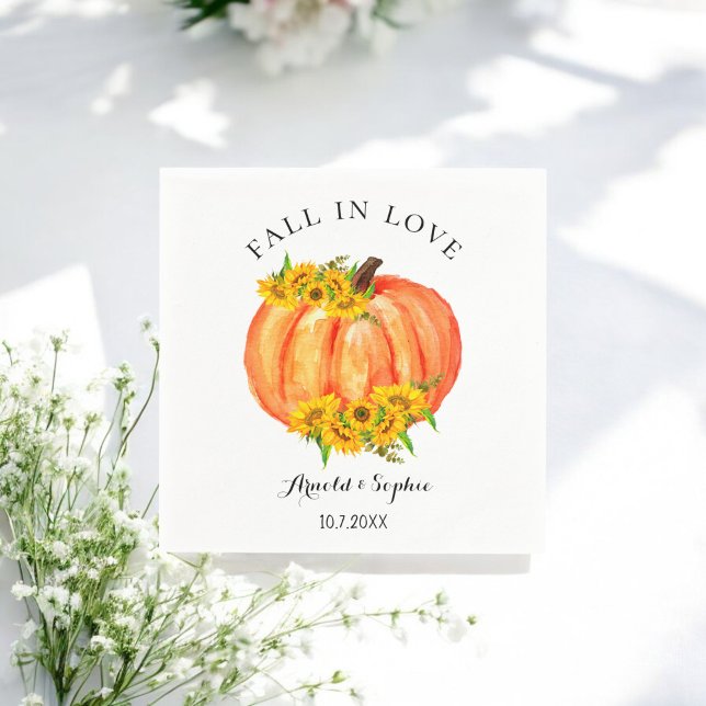 Fall Wedding Orange Pumpkin Floral Paper Napkin (Creator Uploaded)