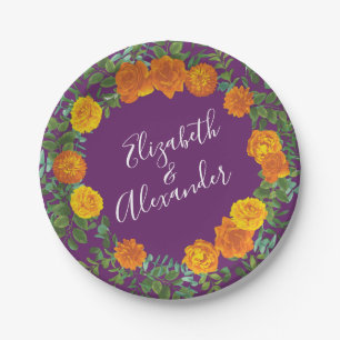 Fall Wedding Orange Rose Purple Paper Plate