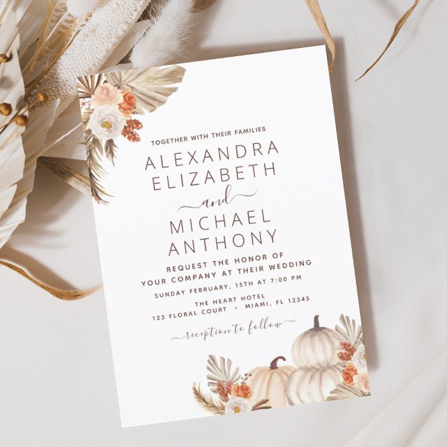 Fall Wedding Pampas Grass Pumpkin Terracotta Invitation (Creator Uploaded)