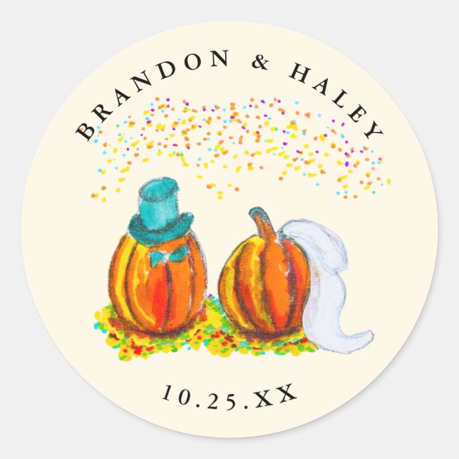 Fall Wedding Pumpkins Classic Round Sticker (Front)