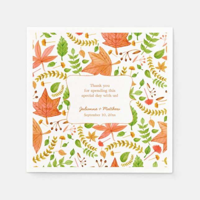 Fall wedding reception napkins / thank you message (Front)