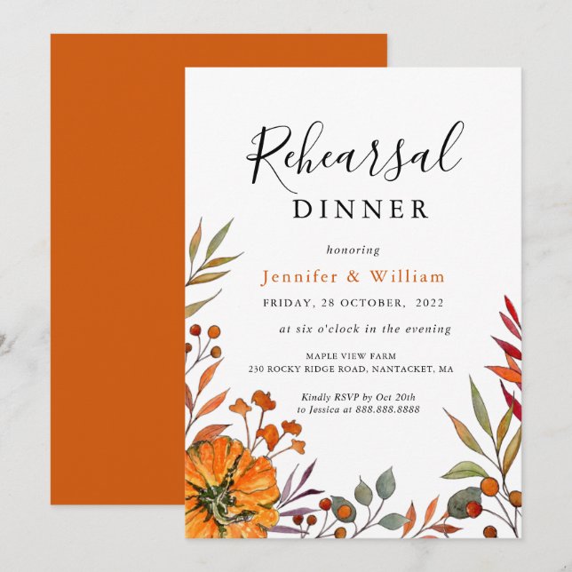 Fall Wedding Rehearsal Dinner Invitation (Front/Back)