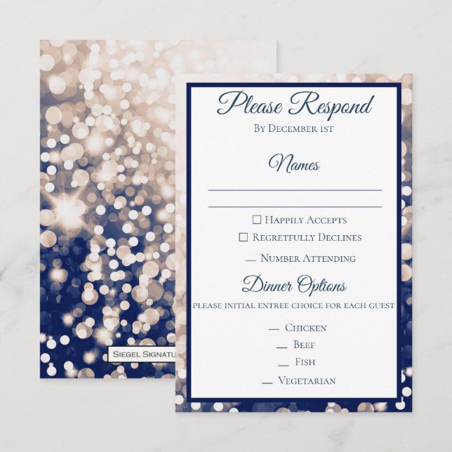 Fall Wedding RSVP - Champagne and Navy Invitation (Front/Back)