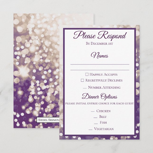 Fall Wedding RSVP - Champagne and Plum Invitation (Front/Back)