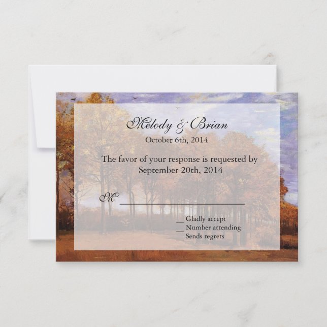 Fall wedding RSVP invitations.  Autumn Landscape Card (Front)