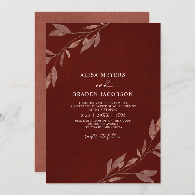 Fall Wedding Rust Autumn Leaves Foliage Invitation (Front/Back)