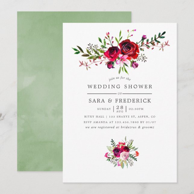 Fall Wedding Shower Floral Invitation (Front/Back)