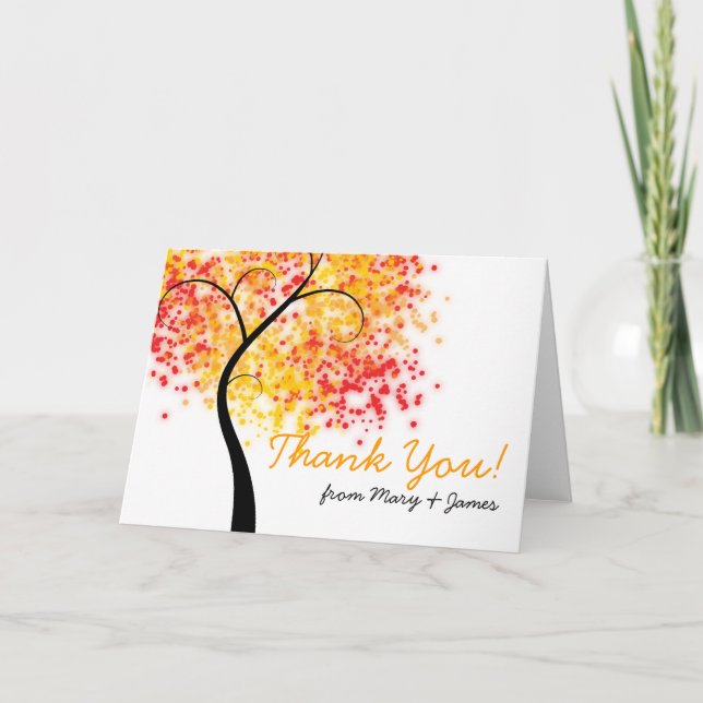 Fall Wedding Swirly Tree "Thank you" Thank You Card (Front)
