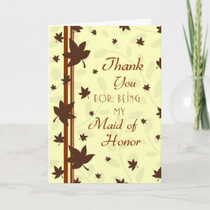 Fall Wedding Thank You Maid of Honour Card