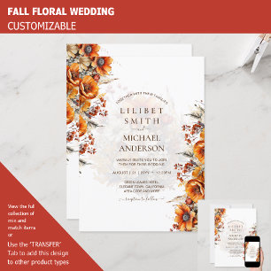 FALL WEDDING THEME   BURNT ORANGE    RUSTIC FLORAL INVITATION