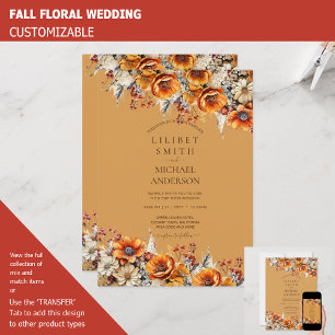 FALL WEDDING THEME BURNT ORANGE RUSTIC FLORAL INVITATION