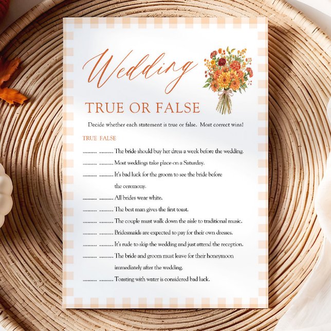 Fall Wedding True or False Bridal Shower Game Invitation (Fall Wedding True or False Bridal Shower Game)