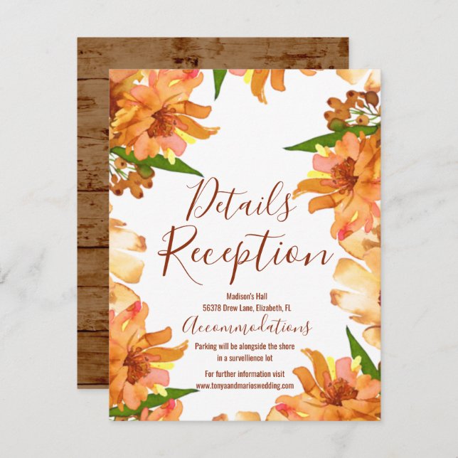 Fall Wedding Watercolor Botanical Details Card (Front/Back)