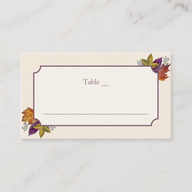 Fall Wedding Watercolor Foliage Leaves Place Card (Front)