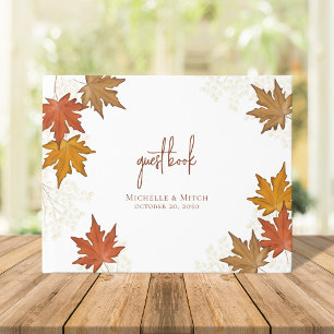 Fall Wedding Watercolor Leaves Custom Guest Book