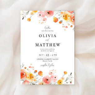 Fall Wedding Watercolor Modern Rustic Floral  Invitation