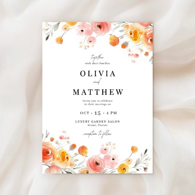 Fall Wedding Watercolor Modern Rustic Floral  Invitation (Creator Uploaded)