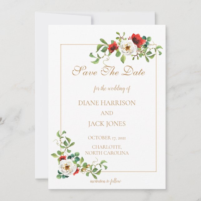 Fall Wedding Watercolor Save The Date Invitation (Front)