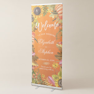 Fall Wedding Welcome Autumn Maple Leaves Pumpkins Retractable Banner