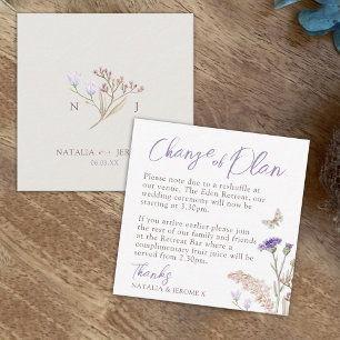 Fall Wedding wildflower monogram change of plan Card