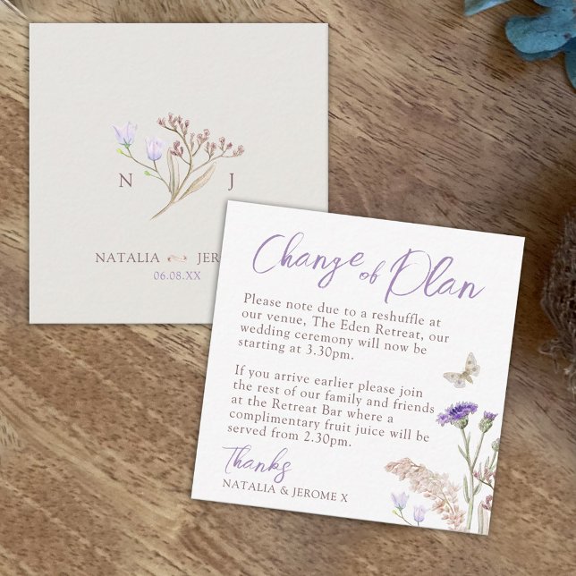Fall Wedding wildflower monogram change of plan Card (Creator Uploaded)