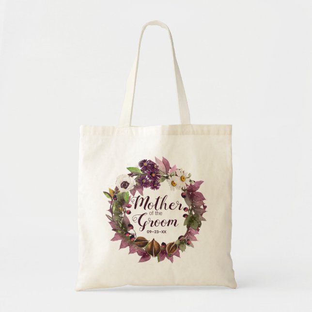 Fall Wedding Wreath Plum Mother of Groom ID465 Tote Bag (Front)