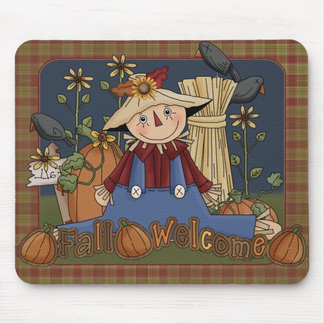 "Fall Welcome" Autumn Scarecrow Mousepad (Front)