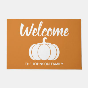 Fall Welcome Autumn White Pumpkin   Personalised Doormat