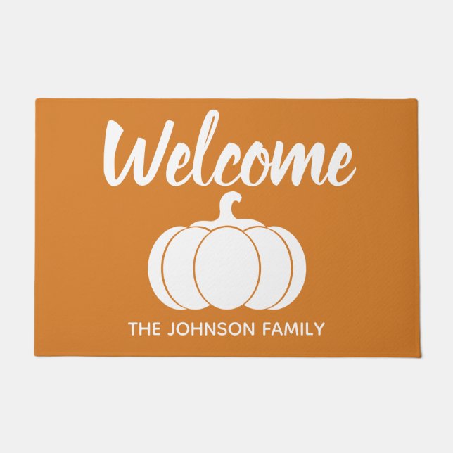 Fall Welcome Autumn White Pumpkin | Personalised Doormat (Front)