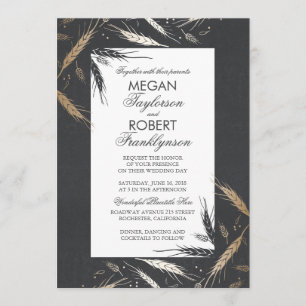 Fall Wheat Gold Foil Effect Chalkboard Wedding Invitation