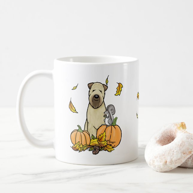 Fall Wheaten Terrier (wheaten 1b2) Pumpkins Cute Coffee Mug (With Donut)