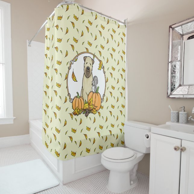 Fall Wheaten Terrier (wheaten 1b2) Pumpkins Cute Shower Curtain (In Situ)