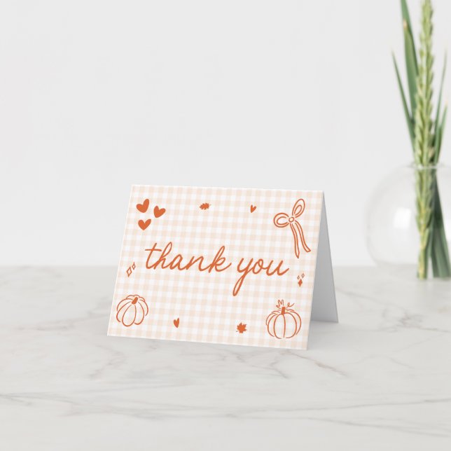 Fall Whimsical A Little Pumpkin Baby Shower Thank You Card (Front)
