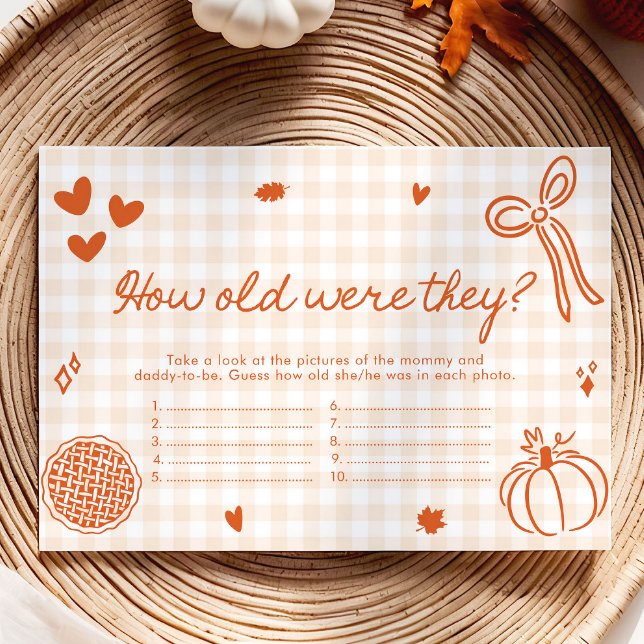 Fall Whimsical How Old Were They Baby Shower Game Enclosure Card (Hand Drawn Fall Whimsical How Old Were They Baby Shower Game)
