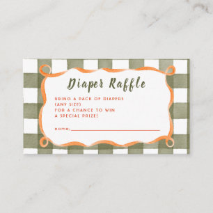 Fall Whimsical Plaid Sage Peach Diaper Raffle Enclosure Card