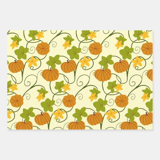 Fall Whimsical Pumpkin Pattern Wrapping Paper (Front)