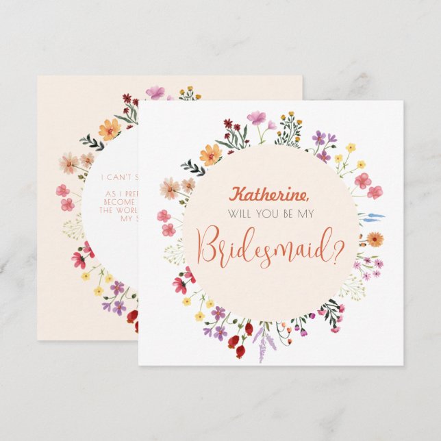 Fall Whimsical Wildflower Floral Bridesmaid Invitation (Front/Back)